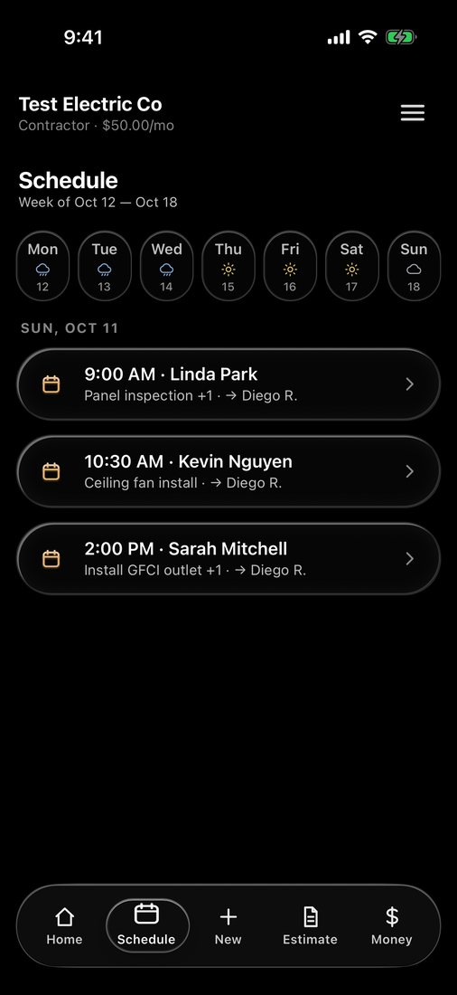 Schedule with weather (dark mode)