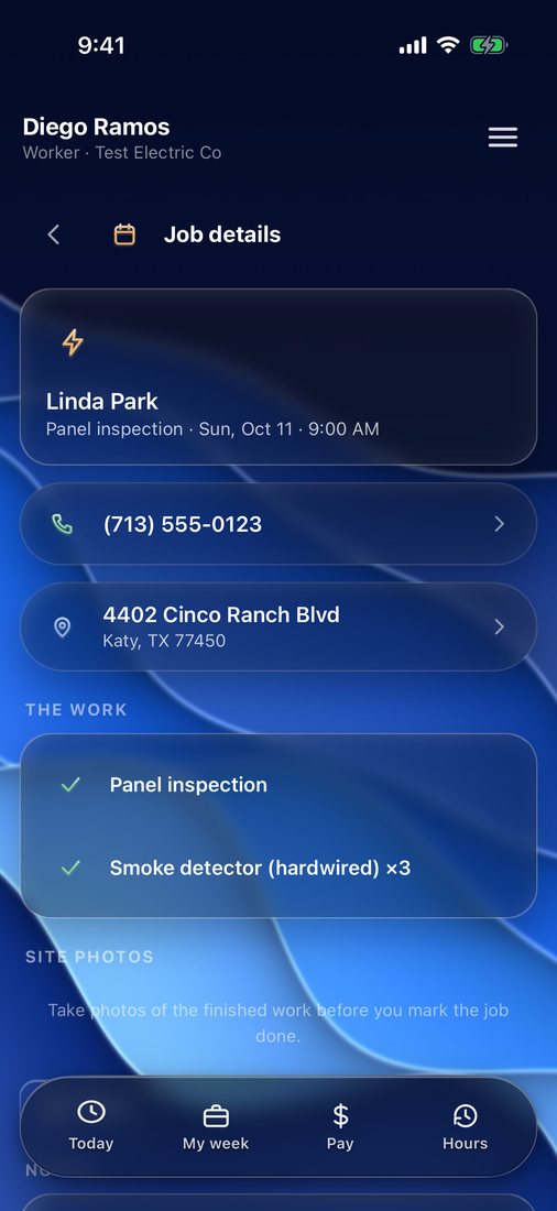 Worker app — job details without prices
